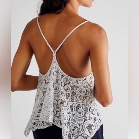 NWOT Free People Best Idea sequin Sheer Mesh Camisole white & blue Strap SZ XS - Picture 2 of 3